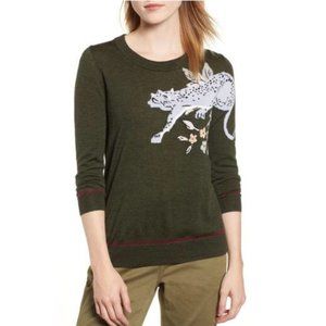 J.Crew Tippi Intarsia Cheetah Green Wool Sweater M